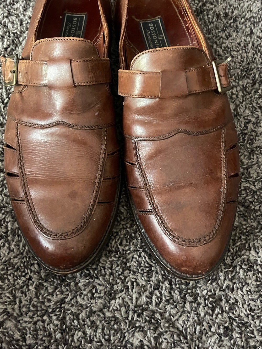 Bostonian Brown Leather Slip-On Loafers with Buckle Accent